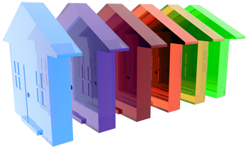Rainbow houses graphic